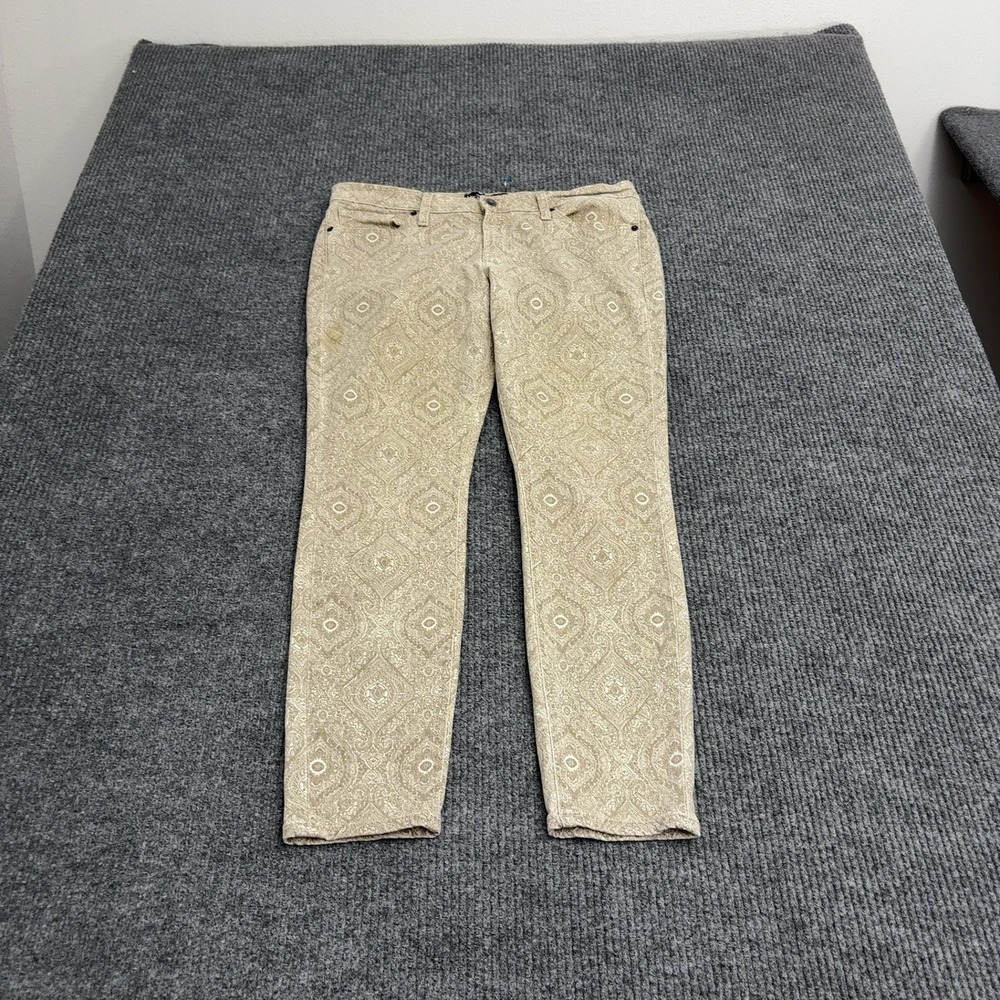 Lucky Brand Charlie Skinny Jeans Womens 12 Tan Cotton Paisley Ankle Boho Casual
